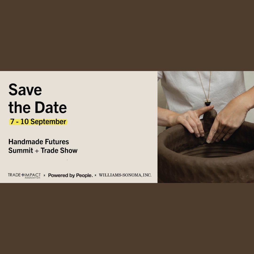 Save the Date!

The T+I annual onlinde Handmade Futures Summit is almost here &amp; tickets go on sale next week. 

Keep your eyes open on our socials for more information about the HFS in the weeks to come!

#jointhemovement #betheplus #tradeplusimpact #HFS2022
