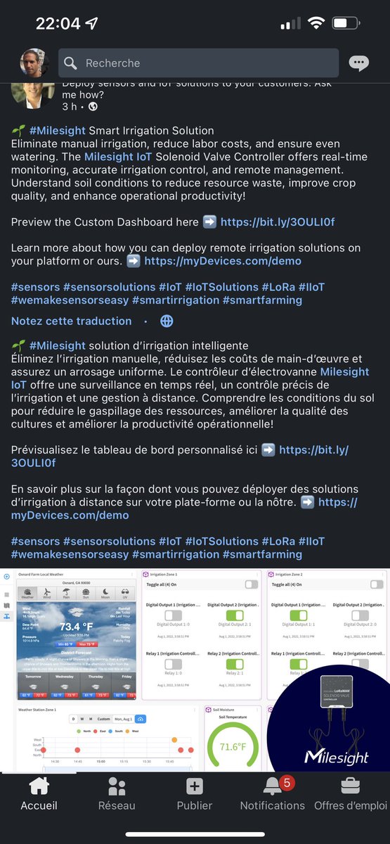 raffoo1406's tweet image. @myDevices_IoT @claranova_group @MilesightIoT absolument nécessaire aujourd’hui de bien contrôler l’irrigation des cultures, réchauffement climatique, sécheresse…