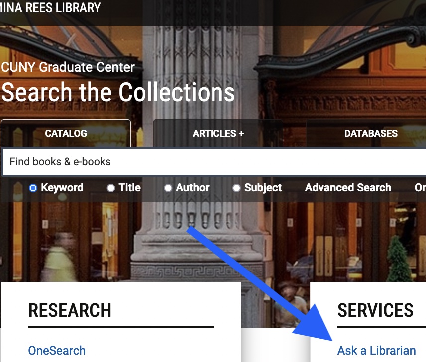 Mina Rees Library | CUNY Graduate Center (@cunygclibrary) on Twitter photo Have a question? We're happy to help out anytime, via 24/7 chat, one-on-one consultations, and more: libguides.gc.cuny.edu/ask-a-librarian <a href="/HistoryGc/">CUNY GC History</a> <a href="/GCsciences/">GC Sciences</a> <a href="/WritingCenterGC/">GC Writing Center</a> <a href="/GC_LAILAC/">Latin American, Iberian & Latino Cultures (LAILAC)</a> <a href="/GradCenterPsych/">GC CUNY Psychology</a> <a href="/GCCenterWomen/">Center for the Study of Women and Society</a> <a href="/GC4French/">GC French</a> <a href="/asrc_gc/">CUNY ASRC</a> <a href="/GcCuny/">CUNY GC PhD SLHS</a> Have a question? We're happy to help out anytime, via 24/7 chat, one-on-one consultations, and more: libguides.gc.cuny.edu/ask-a-librarian <a href="/HistoryGc/">CUNY GC History</a> <a href="/GCsciences/">GC Sciences</a> <a href="/WritingCenterGC/">GC Writing Center</a> <a href="/GC_LAILAC/">Latin American, Iberian & Latino Cultures (LAILAC)</a> <a href="/GradCenterPsych/">GC CUNY Psychology</a> <a href="/GCCenterWomen/">Center for the Study of Women and Society</a> <a href="/GC4French/">GC French</a> <a href="/asrc_gc/">CUNY ASRC</a> <a href="/GcCuny/">CUNY GC PhD SLHS</a>