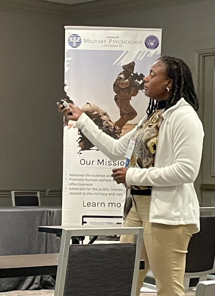 ethicalpsych's tweet photo. Ya’ll are missing it! MAJ Brandi Walker discussing the intersectionality of lived experience as a military psychologist and BIPOC service member. @APADiv19 https://t.co/odFceGiUEZ