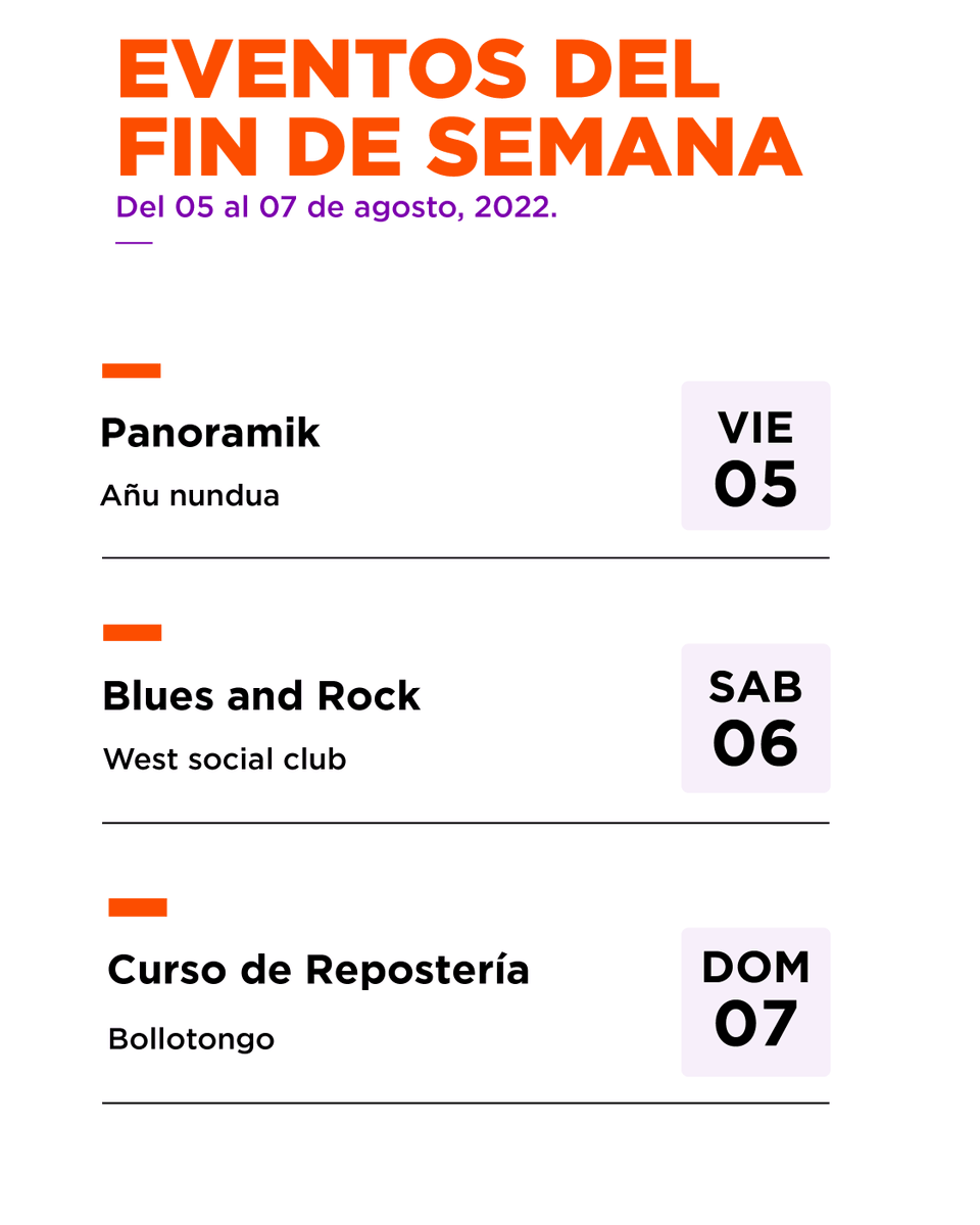 guiadehoycln's tweet photo. #QueSeArma el fiiin🧁
Aquí te dejamos el plan del fin de semana, ser alternativo en el Panoramik Vol2, ir a lokiar al West o aprender de repostería 😋
¿A cuál te vas a jalar?
Más info: https://t.co/lrNWikuYzb https://t.co/wgUmY4ZCHC