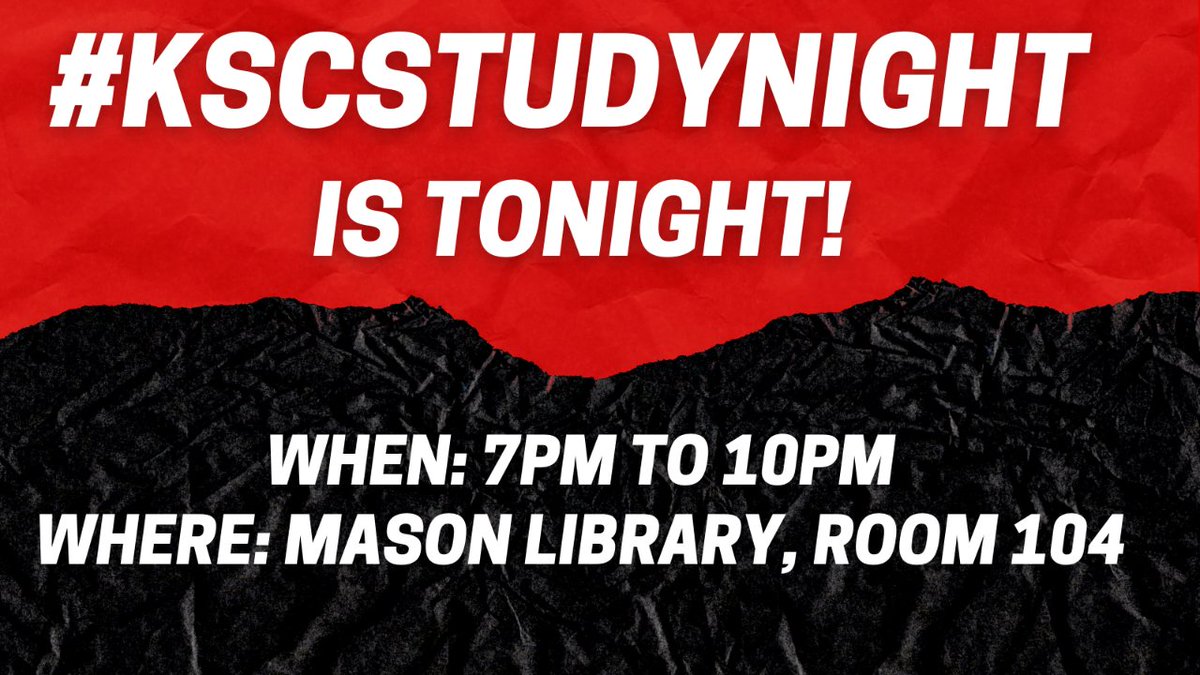 KeeneMasonLib's tweet photo. #KSCStudyNight is tonight, Tues, Sept 13th from 7pm - 10pm in the Mason Library, Room 104. Come hang out with your friends and work on your assignments!

@KeeneMasonLib  @KSCAspire  @KSC_C4W  #KSCMathCenter @KeeneState_  @KeeneStateOwls https://t.co/hn8rRpyDlS