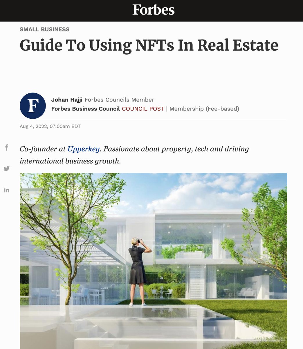 Wondering how #NFTs can be used in real estate? Check out my new guide in <a href="/forbes/">Forbes</a>: forbes.com/sites/forbesbu… 
#Forbes #UpperKey #nft #RealEstate