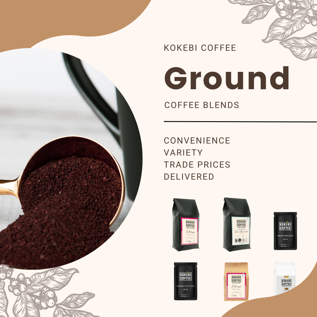 KokebiCoffee's tweet photo. If your business is looking for a range of ground blends for your coffee service/catering, have you seen our range? We provide a selection of our gourmet blends as pre ground, in addition to our sachets which include 50+ servings per box. Find out more: https://t.co/l0oo0uK3Dm https://t.co/0cHCud1qPi