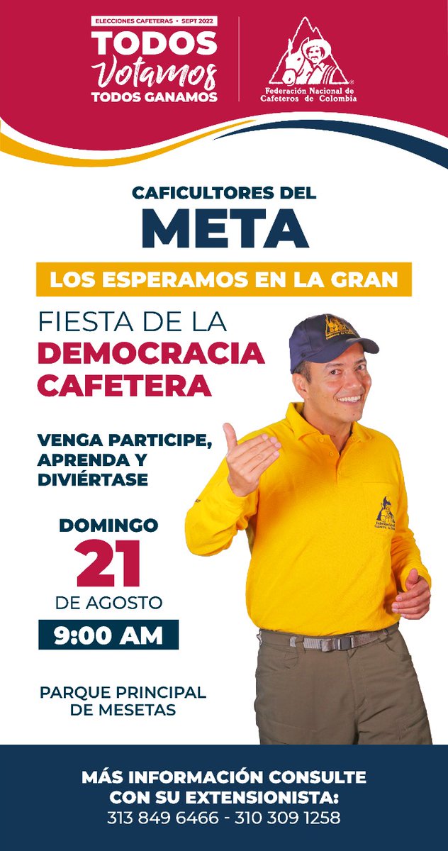 FNC_OficinaCMCP's tweet photo. Bienvenidos sean todos los cafeteros del departamento del #Meta, a participar de esta fiesta de la democracia Cafetera, los esperamos .. #EleccionesCafeteras2022 https://t.co/kM1RR43ZU0