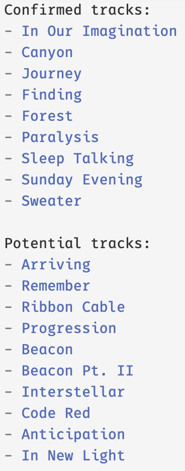 RetroRogueMusic's tweet photo. Getting excited about the next album! 9 tracks confirmed with 10 potentials, I'm aiming for ~12 or so.
Also, these are all working titles, not finalized. https://t.co/avszeGKJ1C