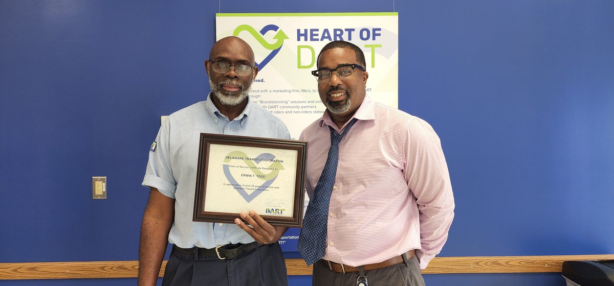 Dartfirststate's tweet photo. Hope you are enjoying your weekend! Congratulations to Erwin, Paratransit Operator, on 25 years of service πππ #TransitFamily #DARTDE #NetDE https://t.co/4ytqU3MHJP