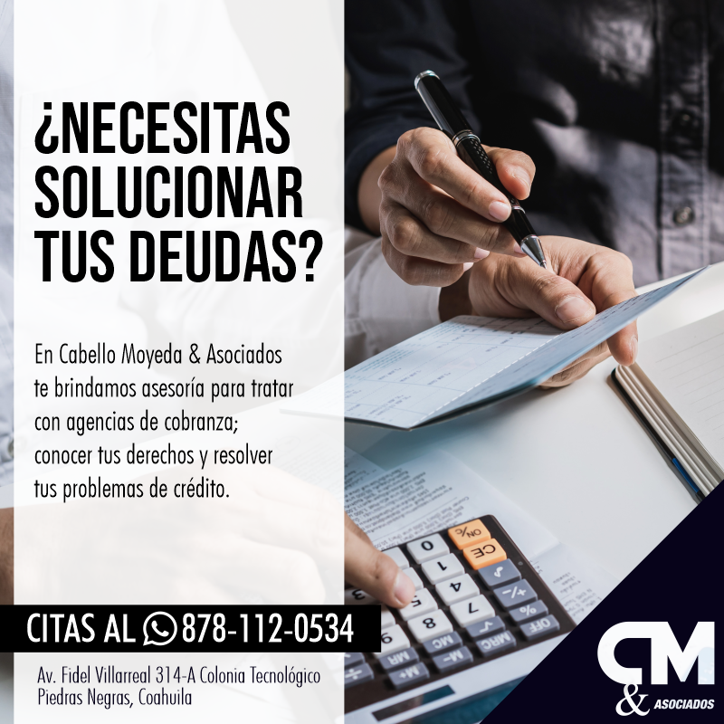 CabelloMoyeda's tweet photo. ¿Necesitas solucionar tus deudas? 💸

En Cabello Moyeda &amp; Asociados te brindamos asesoría para tratar con agencias de cobranza; conocer y resolver tus problemas de crédito. 💳

#CabelloMoyedaYAsociados ⚖ https://t.co/F4jA9dndiD