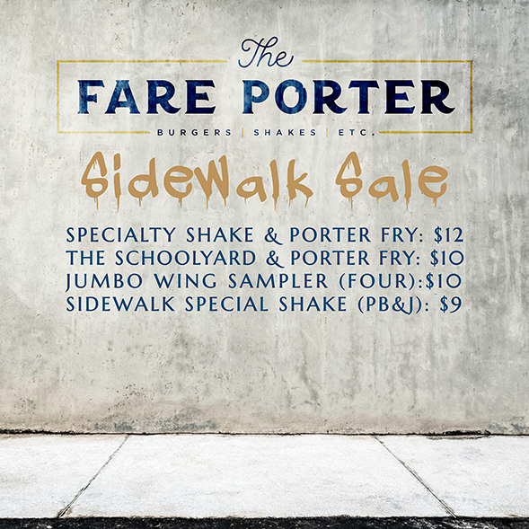 thefareporter's tweet photo. We are offering in-person specials during the Haddonfield Sidewalk Sale!

Specialty Shake &amp; Porter Fry: $12
Schoolyard Burger &amp; Porter Fry: $10
Jumbo Wing Sampler (4): $10
Sidewalk Sale Special Shake (PB&amp;J): $9 https://t.co/xWJ2GURH2y