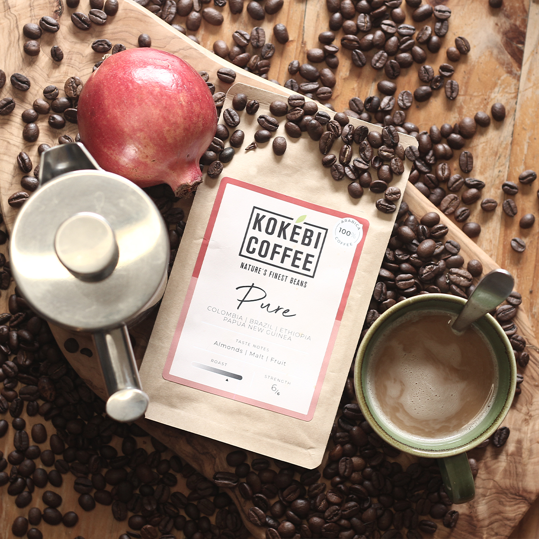 KokebiCoffee's tweet photo. Is your coffee shop looking for a deliciously moorish Medium Dark Roast? Made using 100% Arabica beans, our #Pure blend provides you &amp; your customers a bold flavour experience with sweet notes of toasted almonds and a milk chocolate finish. Find out more: https://t.co/TSRfgZqA0S https://t.co/d1BcsXSSQO
