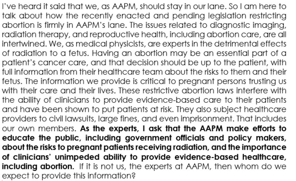 The #Hysterical statement by <a href="/KK_MedPhys/">Kelly Kisling</a> at #AAPM2022 about the importance of #MedPhys and <a href="/aapmHQ/">American Association of Physicists in Medicine</a> responding to the overturning of #RoeVWade