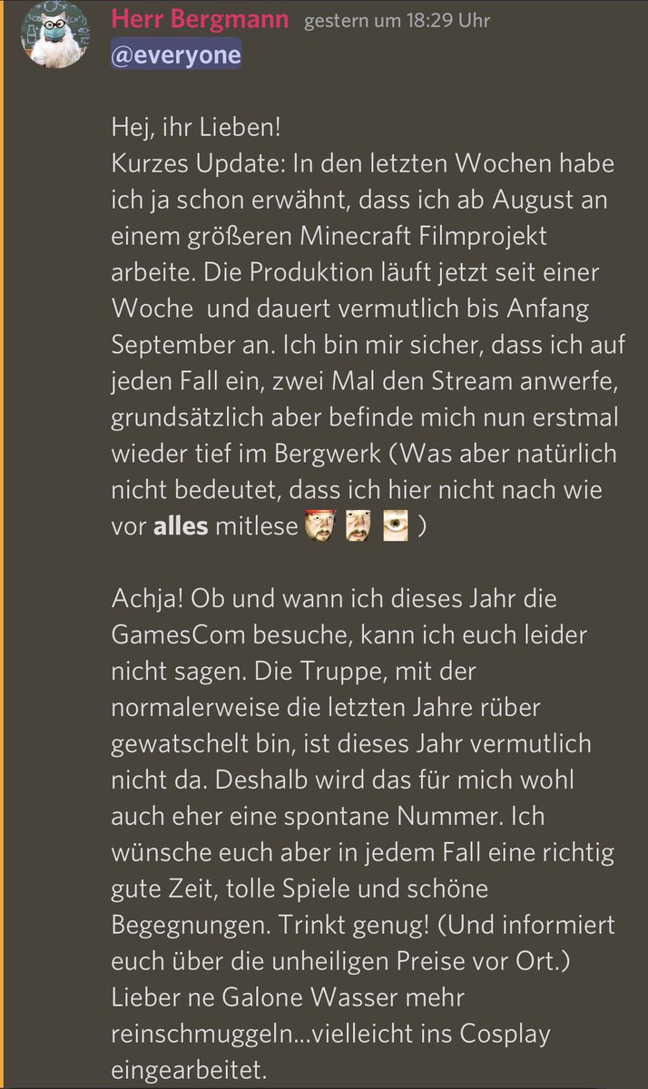 Bergmann_LIVE's tweet photo. Falls ihr euch fragt, was @BergmannToGo aktuell so treibt: er arbeitet fleißig an einem #Minecraft Filmprojekt. Daher werden #BergmannLIVE Streams vorerst spontan stattfinden. Ganz verschwindet er aber nicht, denn es erscheint nach wie vor jeden Montag eine Folge @nachsitzenToGo! https://t.co/fBFS04avWg