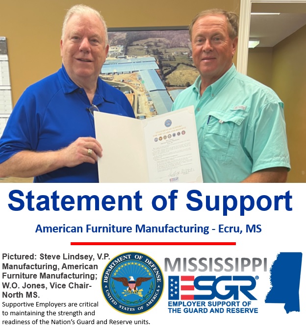 MS_ESGR's tweet photo. American Furniture Manufacturing - Ecru, Miss.
#StatementofSupport #SupportiveEmployer #msesgr https://t.co/KCoXUAGfgk