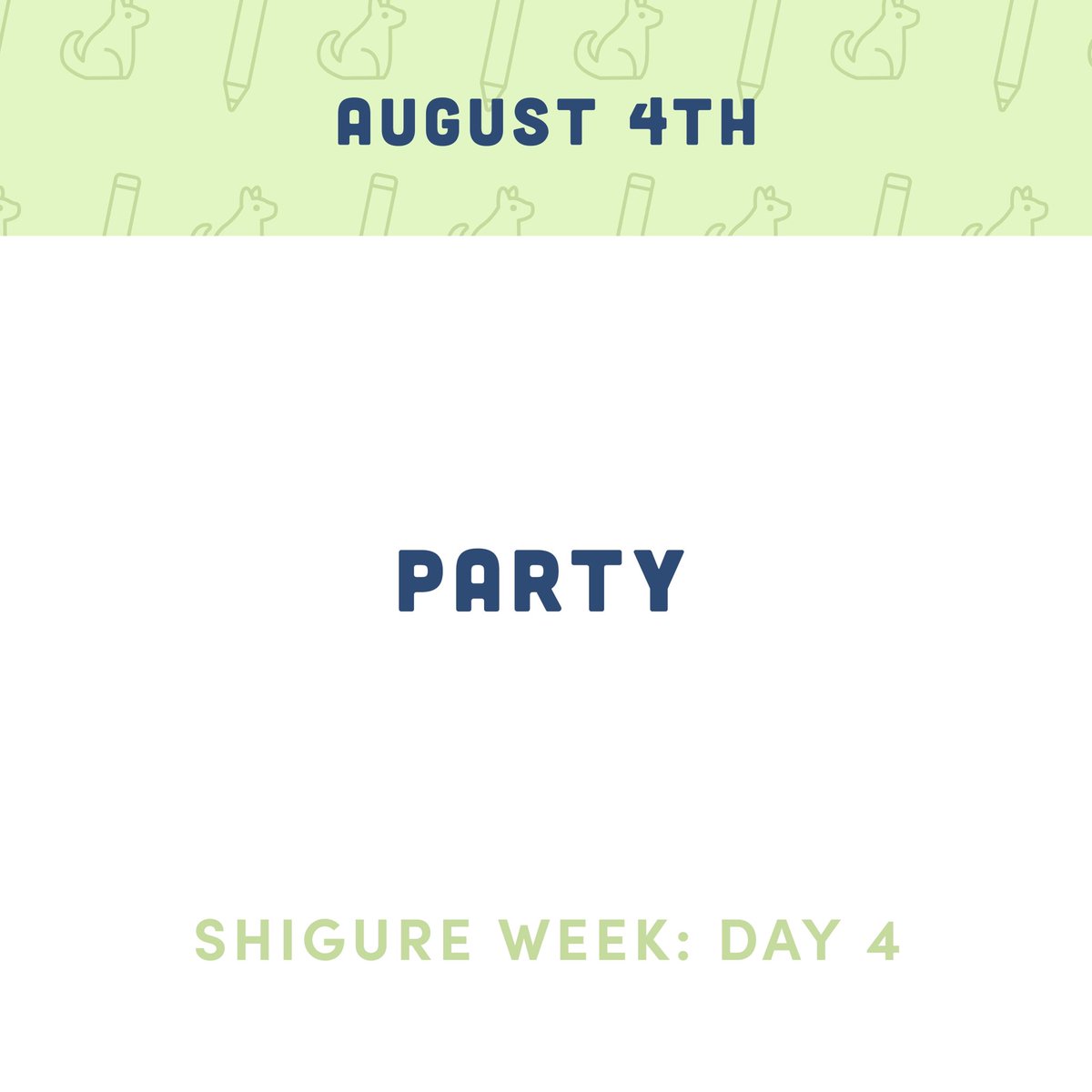 ShigureWeek's tweet photo. Welcome to Day 4 of Shigure Week!

Today’s theme Is “Party”
- Shigure wasn’t much of a partier, but he does enjoy spending time with friends!

Create anything you’d like that fits the “Party” theme &amp; share your entry using #shigureweek &amp; #shigureweek2022 https://t.co/IQcSa50FOW