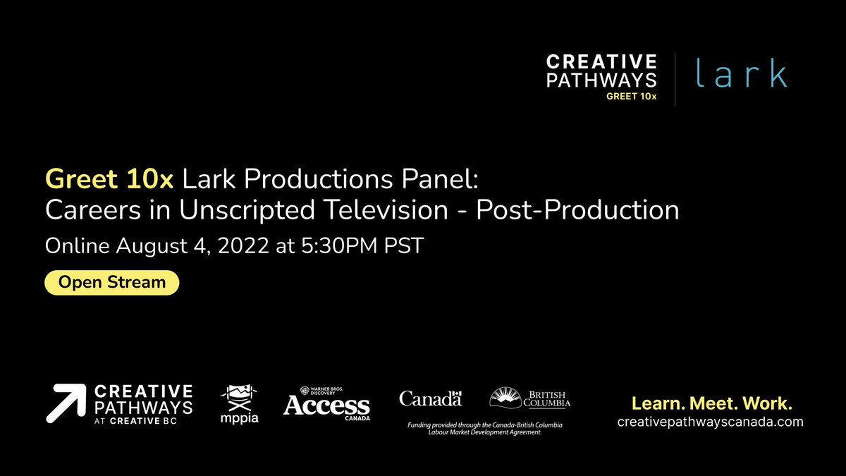 creativebcs's tweet photo. Ever wondered what it's like to work behind the scenes of a documentary? #LarkProductions & #CreativePathways are hosting an online panel today at 5:30pm PT with industry experts speaking about their journeys in unscripted & post production
Learn more: https://t.co/aVw45HOhuY https://t.co/h80bfJOhSa