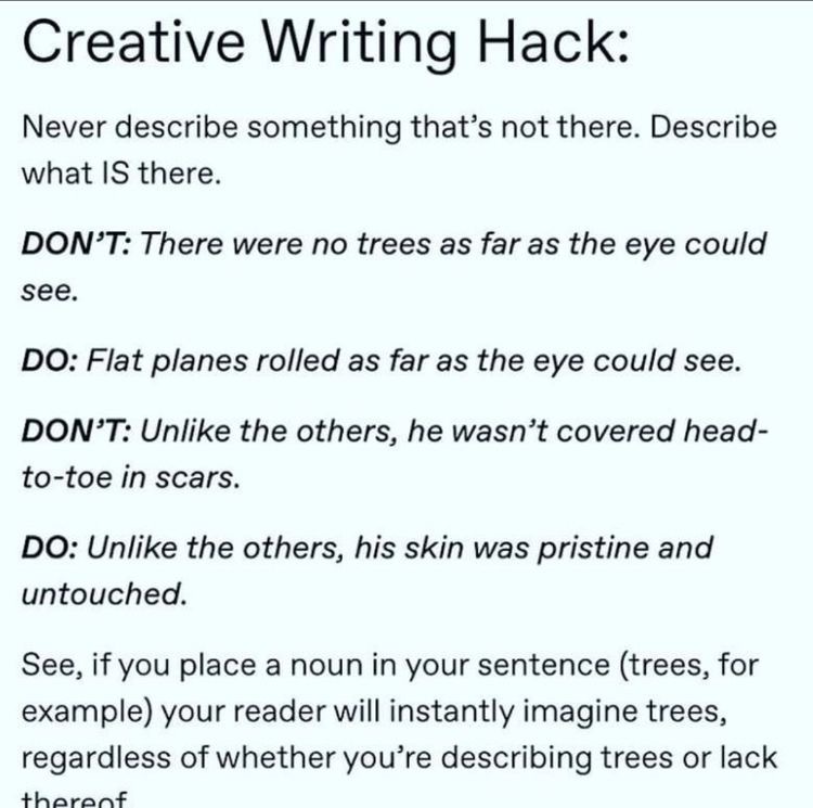 MRogersWrites's tweet photo. #WriterCraftChat What are your thoughts on this #WritingAdvice? “Creative Writing Hack: Never Describe Something That’s Not There. Describe what IS there.” https://t.co/HJg3SVAeLK