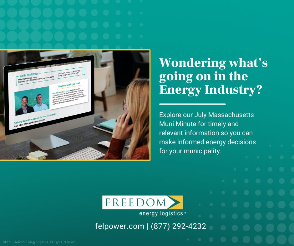 Supporting our clients with timely &amp; relevant information is important to us, which is why we launched the Muni Minute. Created for municipalities, we'll share energy insights &amp; upcoming events for cities and towns in MA &amp; NH. ow.ly/IXBw50KbLk3. #EnergySupplyManagement