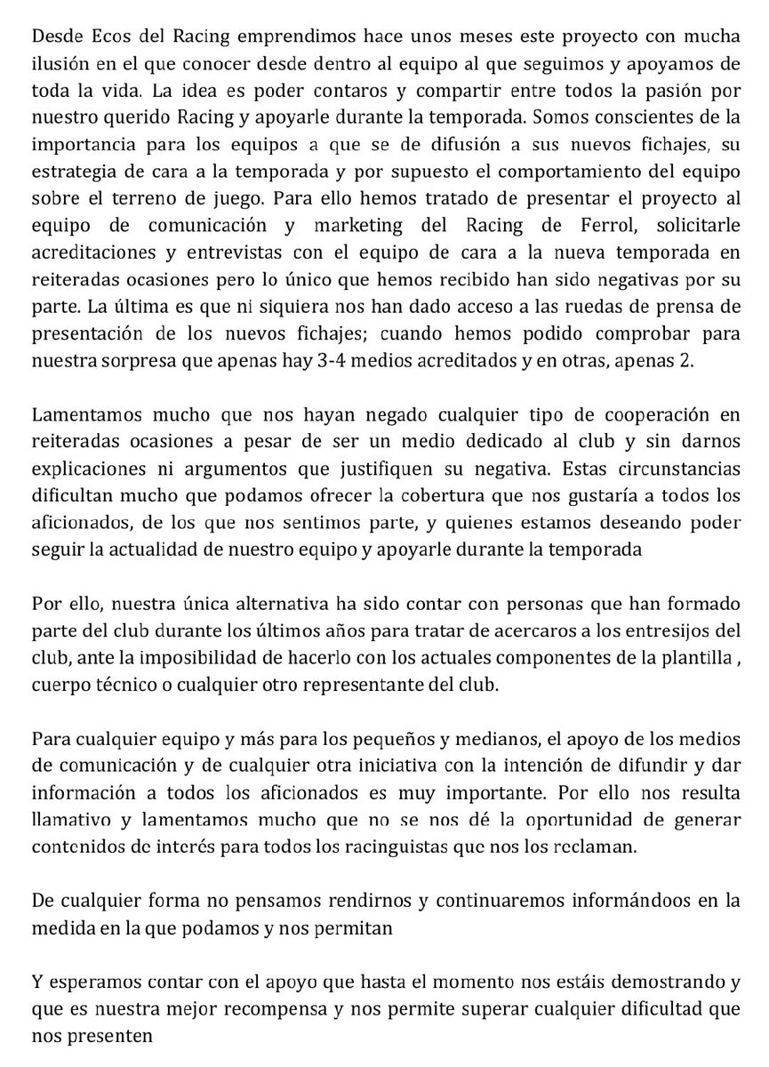🎙️Comunicado Oficial 🎙️

⚽ Esperamos vuestro apoyo y comprensión!

🖊️Equipo de Ecos del Racing