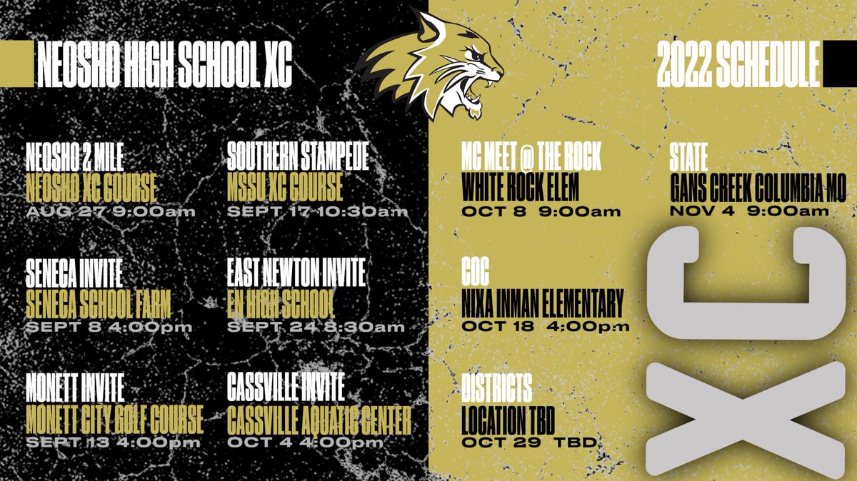 Updated High School XC Schedule 2022