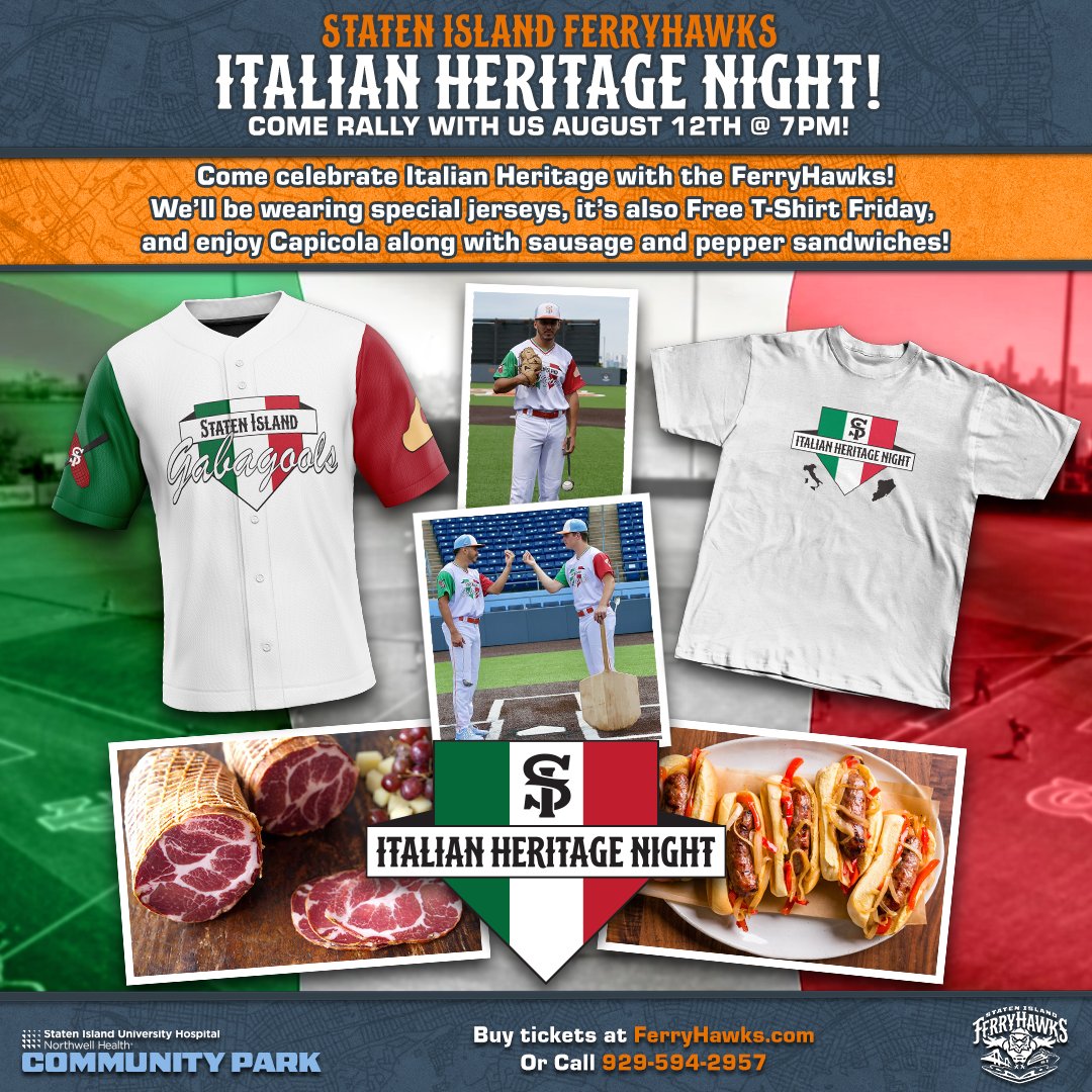 SI FerryHawks on X: The most delicious night in baseball is right around  the corner! Come on out to Italian Heritage Night on August 12th as the  Hawks will play as the