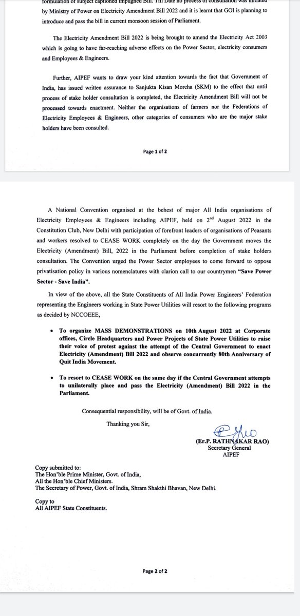 <a href="/narendramodi/">Narendra Modi</a> <a href="/PMOIndia/">PMO India</a> <a href="/RajKSinghIndia/">R. K. Singh</a> <a href="/MinOfPower/">Ministry of Power</a> 
#savepowersectorsaveindia
Withdraw Electricity (Amendment) Bill 2022.