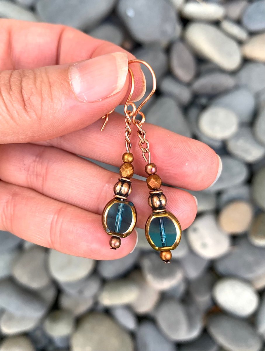 #KayBejeweled #etsy shop: Aquamarine Copper Boho Dangle Earrings - Rustic Jewelry etsy.me/3JxfQgN #Aquamarineearrings #copperearrings #fallearrings #rusticearrings #etsyspecialt #Kaybejeweled