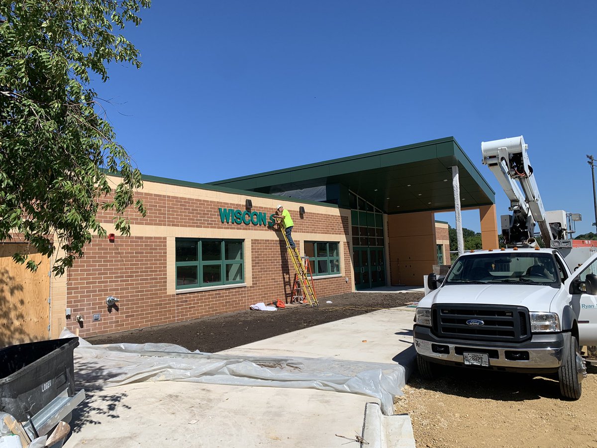whsd_supt's tweet photo. Cubbies in the hallways, bleachers in the gym, and lettering on the facade! #VanguardPride https://t.co/YsFeQXx54c