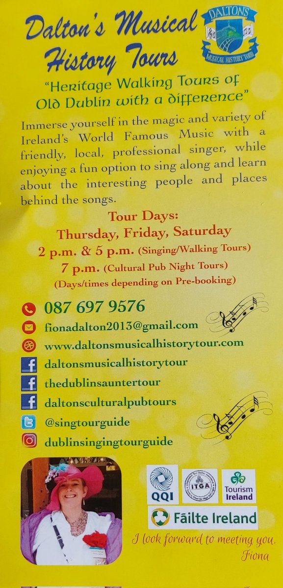 singtourguide's tweet photo. My new tour leaflets are now ready...you can find about what I do and more...my website is also getting a revamp so watch this space....
#failteireland 
#dublinsbreathoffreshair 
#dublinwalkingtours
#singingtourguide https://t.co/JUwFqxXSjl
