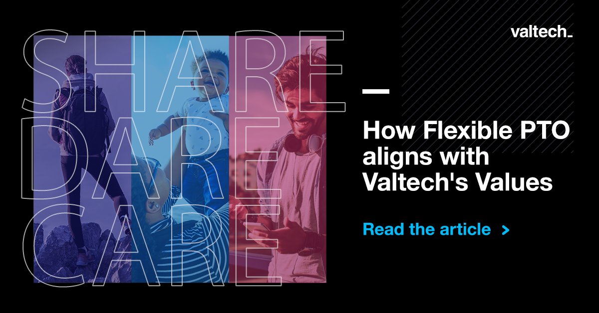 If you know Valtech, you’ll know we live by three words: #share #dare #care

These values guide us in the decisions we make as a company. With feedback provided by our Valtechies, we decided to implement a Flexible PTO Policy.

Find out more here: ow.ly/klIx50KbLUM