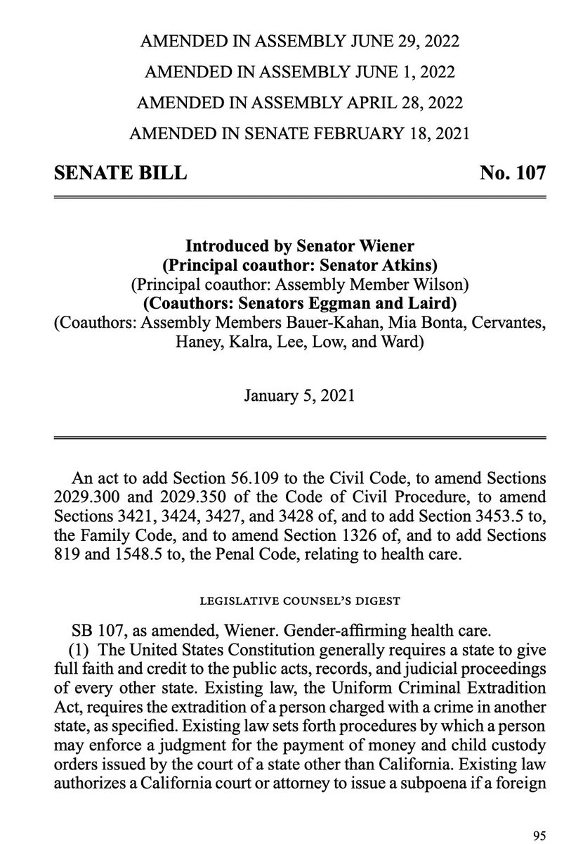 ErinInTheMorn's tweet photo. HUGE!

California passes SB107 out of committee w/ 11-4 vote which will make CA a safe haven for trans family refugees fleeing TX/AL/FL:

For trans teens who flee there:
- No medical cooperation!
- No extradition!
- No release of info!
- No out of state child custody removals! https://t.co/Jx90J5sIn9