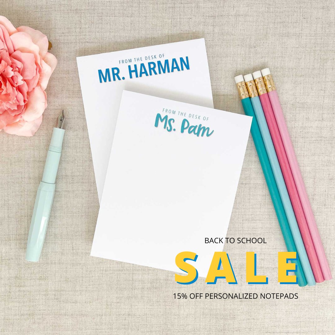 Dress your desk this school year with a personalized from the desk of notepad. 15% off during the back to school sale.

meredithcollie.com/collections/ba…

#mcpapershop #meredithcolliepaper #personalizednotepad #backtoschoolsupplies #backtoschoolsale