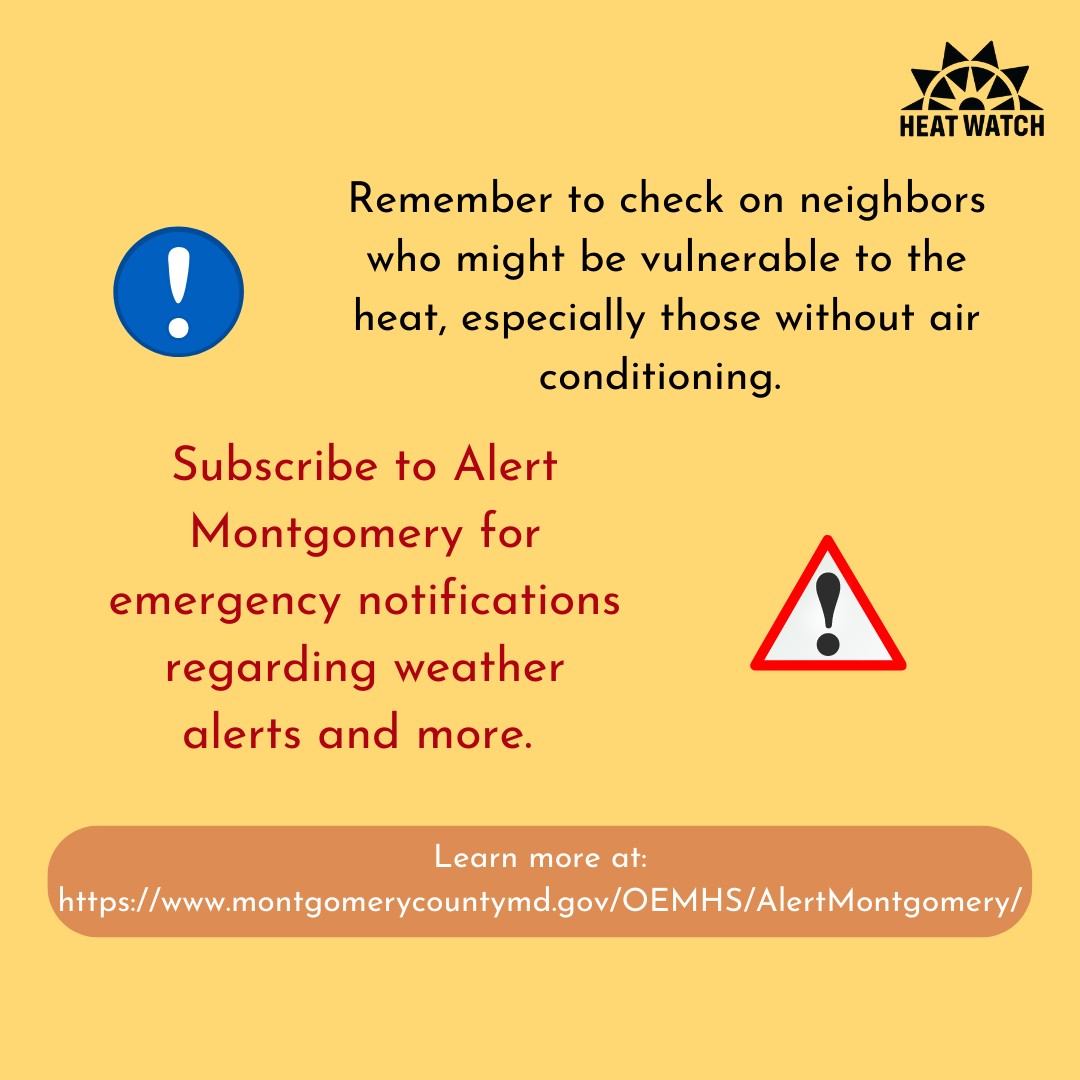 MCDOTNow's tweet photo. ✏️Sign up for Alert Montgomery to stay up to date with high heat 🥵 warnings and other emergency notifications from Montgomery County. https://t.co/uFWGxOz1e0 @ReadyMontgomery #HeatIslands #CoolYourCommunity #HeatHealthMC https://t.co/qC6WfVAs6D