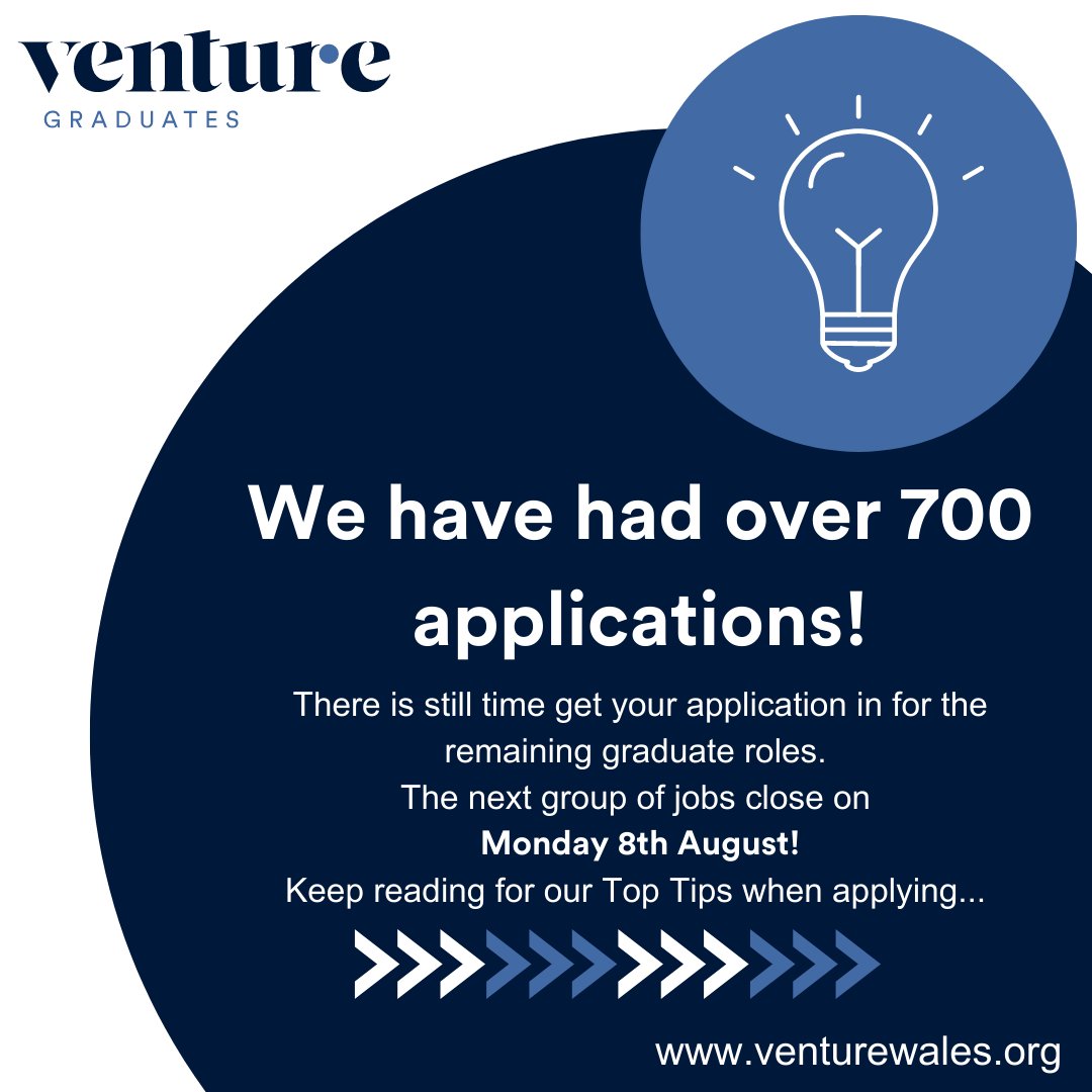 GraduateVenture's tweet photo. We have had a huge response to our latest #graduate #jobs launch! We have received over 700 applications!!
Our next group of jobs close on Monday 8th August. You still have time to submit your application!
Apply here: https://t.co/5hPwuIPpcM
#jointheventure #progresstosuccess https://t.co/uCWfmT8AsG