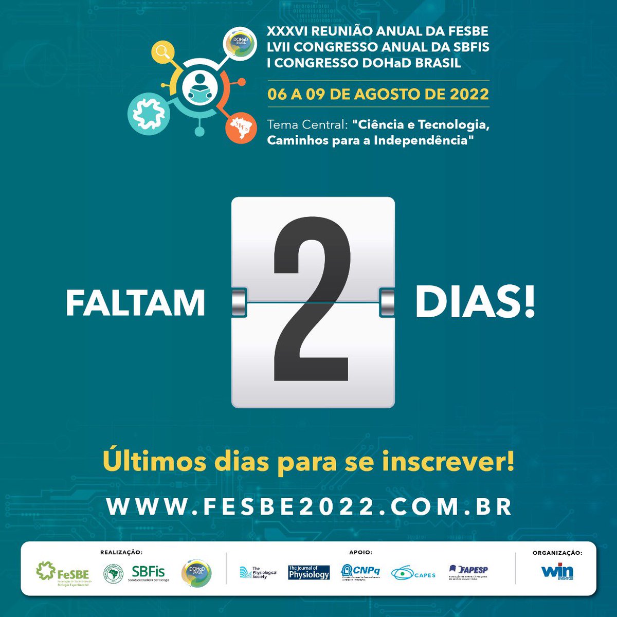 TÁ CHEGANDOOOOO!!  🤩🤩🤩
Não deixem de participar da XXXVI Reunião Anual da FeSBE, que esse ano se junta ao LVII Congresso Anual da SBFis e I Congresso DOHaD Brasil. 

Faça sua inscrição e veja a programação completa em: fesbe2022.com.br

 #fesbe #sbfis #dohad