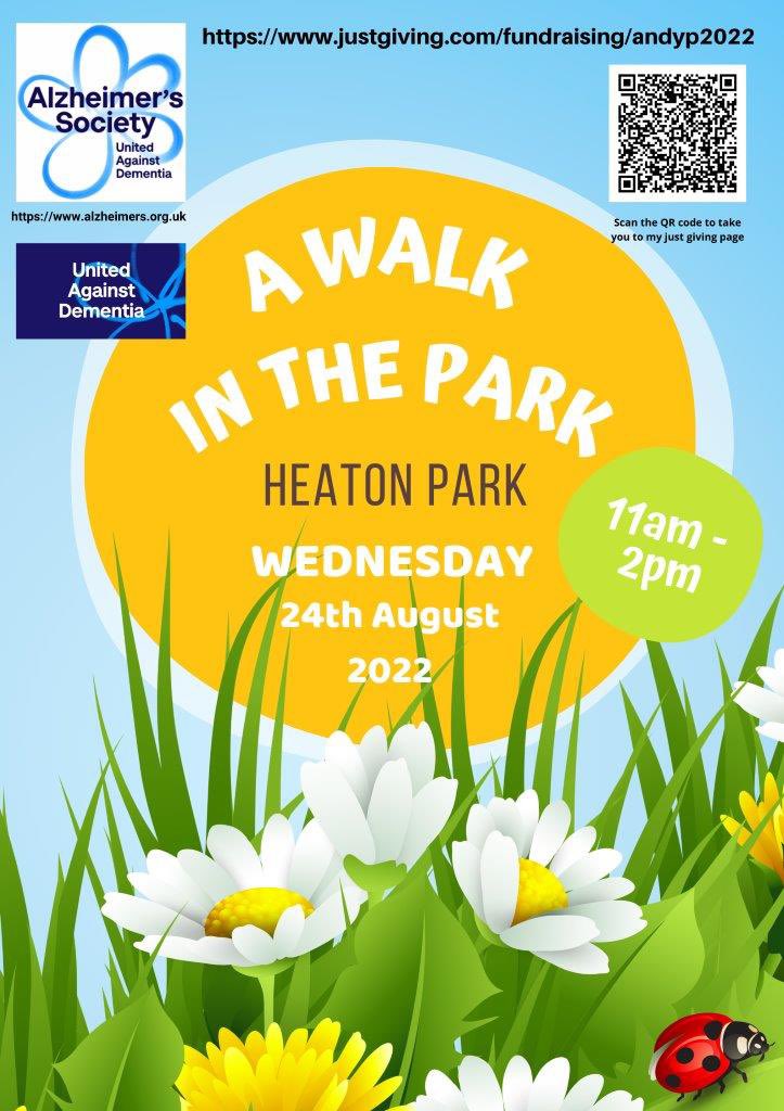 AndyPilkers's tweet photo. 24th August A walk in the Park in aid of Alzheimer’s society. Join us at #HeatonPark  farm centre at 11am and donate if you can 👇 #alzeimerssoc #unitedagainstdementia #mitie https://t.co/kQRydeATdK