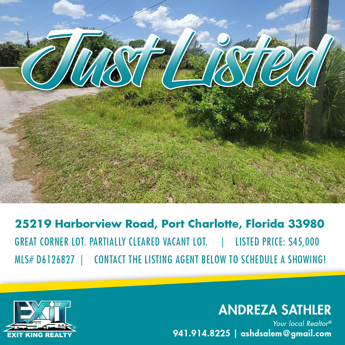 25219 Harborview Road, Port Charlotte, Florida 33980
$45,000
Great Corner Lot! Partially Cleared Vacant Lot! Don't miss this opportunity! 
MLS Number: D6126827

#exitking #realty #homeforsale #florida #portcharlotterealestate #portcharlotterealtor
