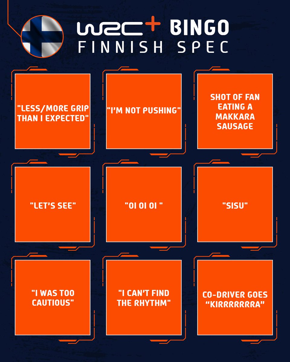 Join the #WRCLive bingo this weekend! When you hear it on All Live, mark it off below ✅