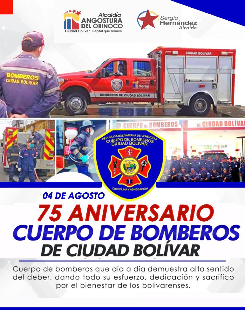 comandosergioh's tweet photo. Felicitaciones a la gran familia de @CBOBomberos por arribar a sus 75 aniversario, ejemplo de constancia y transparencia al servicio de nuestro pueblo! #MaduroIndestructible https://t.co/jWF5Y0aehY