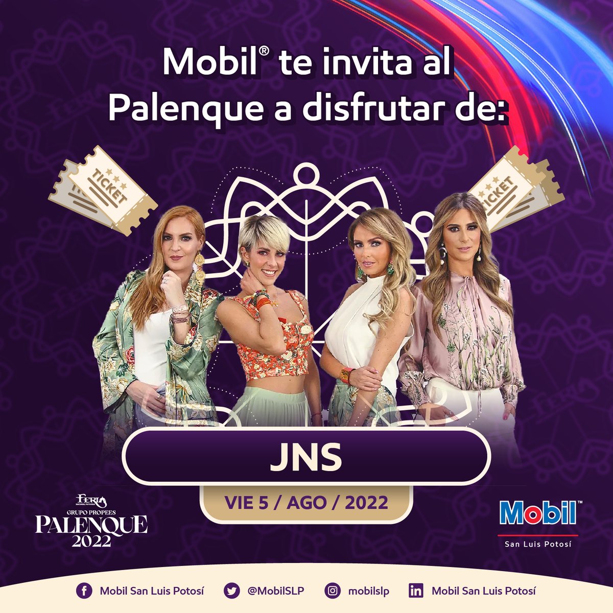 MobilSLP's tweet photo. Mobil SLP te invita a la presentacion de @grupojns Participa para ganar 2️⃣ pases dobles al Palenque Fenapo San Luis. 🎟️🎟️.

➡️Siguenos en @MobilSLP 
➡️Dale ❤️ y RT a este tuit,
➡️Comenta en este hilo tu integrante favorito de JNS.

#EligeElMovimiento https://t.co/EbtMQnr8FK