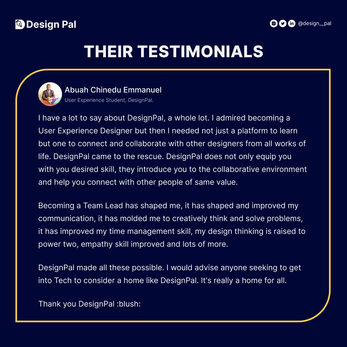 design__pal's tweet photo. Are you still skeptical about Design Pal Masterclass?

Hear what Design Pal Cohort 2.0 group leaders have to say about their experience. https://t.co/IrT9CC2g2V