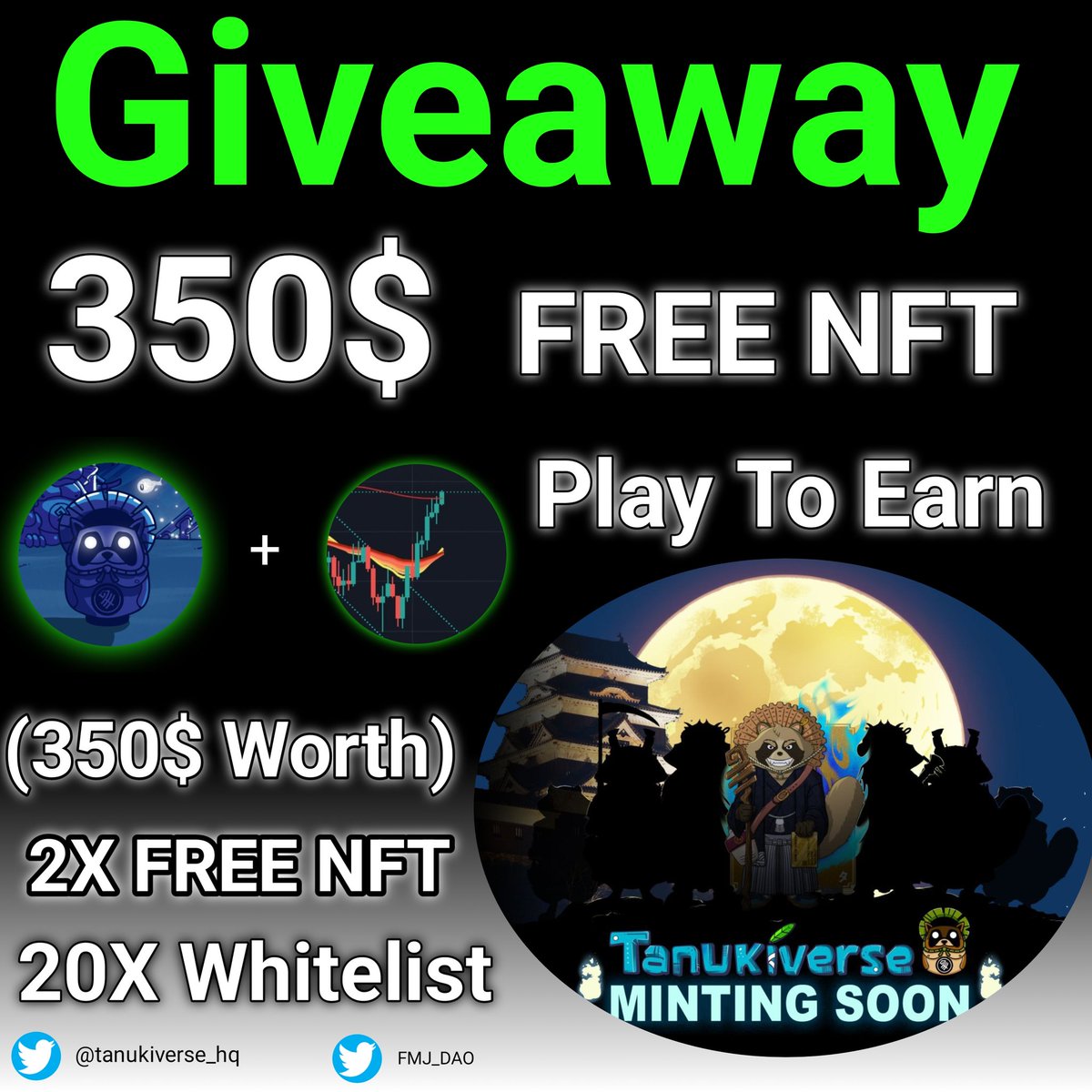 P2ELabs's tweet image. 🔥350$ Giveaway + WL🔥
#tanukiverse_hq 

(350$) worth 2X Free Mint  
20x WL SPOTS🚀

1️⃣ Follow @FMJ_DAO + @tanukiverse_hq
2️⃣ RT&amp;amp;LIKE + TAG 3 FRIENDS 🫂 
3️⃣ JOIN Discord= discord.gg/MxFhRfExAD
4️⃣JOIN TG =telegram.dog/freemejankari

48hrs⏰

#NFTs #NFTGiveaway #NFTCommumity #Polygon