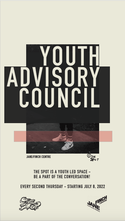 DownsviewAdv's tweet photo. The Youth Advisory Council hosted by The Spot is happening every second Thursday until August 25! Discuss the topics that matter to you in a youth-led space! For more information, contact Ali at alia@janefinchcentre.org. #blackcreek #downsview https://t.co/KV1cXBfRnL