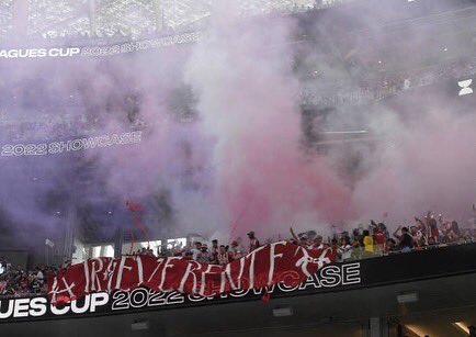 UltrasNA_'s tweet photo. DOUBLE POST: La Irreverente &amp; ACB during their friendly game yesterday in Los Angeles. @LAIRREVERENTE15. @ACBxLA. 

03/07/22 

#LAGalaxy #CHIVAS #LigaMX #MLS #NAUltras https://t.co/Heh2m8W3lT