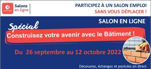 📣#poleemploiGolfedeSaintTropez facilite le recrutement des entreprises du #golfe #sainttropez du secteur du #bâtiment avec le #salonenligne du 26 septembre au 12 octobre 2022. 👉 Pour participer contactez-nous ↩️ recrutementgolfesttropez@pole-emploi.net #TousMobilises