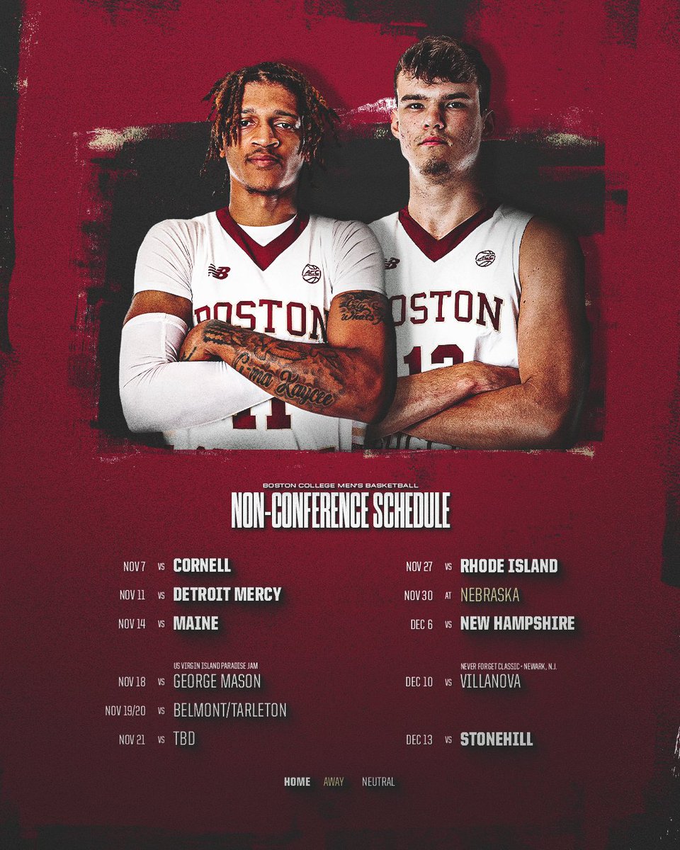 The 2022-23 Non-Conference Schedule is finalized!

RELEASE: bit.ly/3JKo8SZ
SCHEDULE: bit.ly/2Ju7KLx

Matchups with Villanova and Nebraska, a trip to the Paradise Jam, and six home dates highlight the slate

#ForBoston