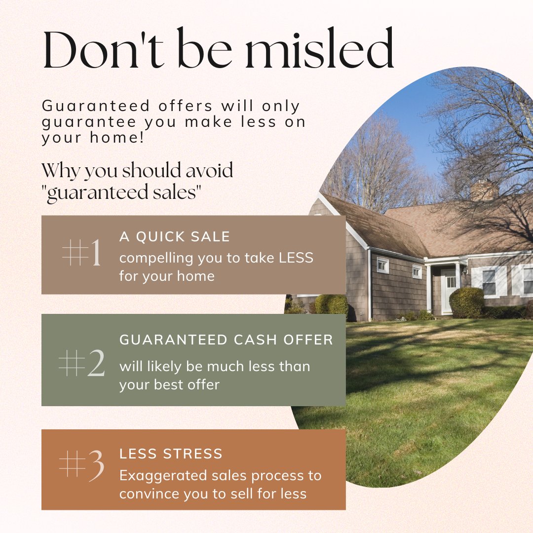 RMSEliteProp's tweet photo. All a guaranteed offer really "guarantees" is that you'll make less on your home! Don't fall for this "quick and easy" real estate gimmick. It could be the difference of thousands of dollars! Email contact@rmselite.com for a FREE Home Evaluation! #guaranteedoffer #sellingyourhome https://t.co/wbbpdxTB3t
