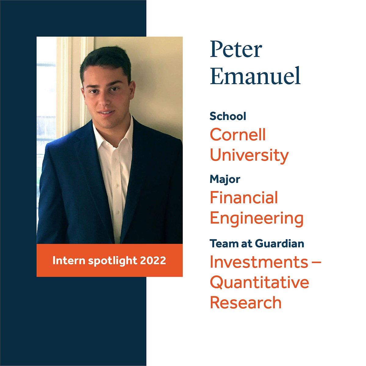 We asked our interns what they are hoping to accomplish during their time at Guardian. Peter shared "I'm hoping to improve on my ability to communicate the technical details of a quant project to audiences. The value of information lies in the ability to explain it to others.