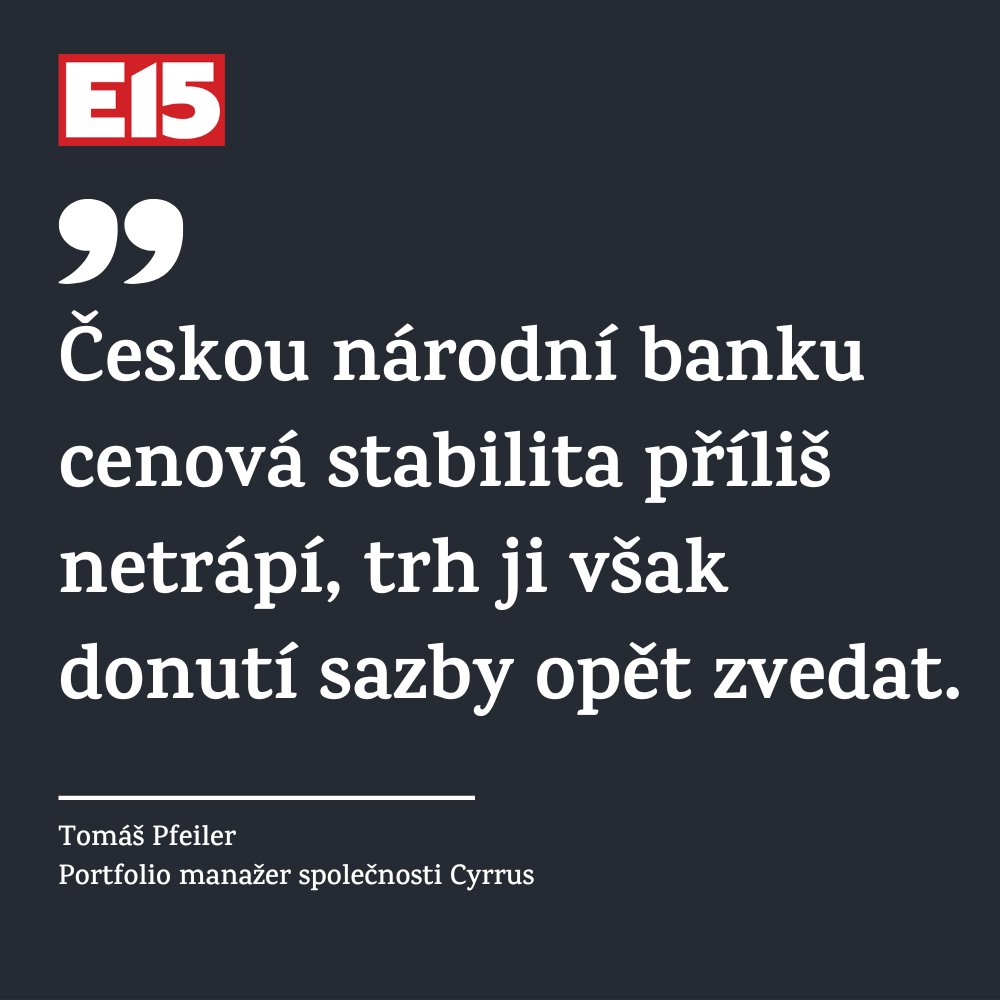 „Konference nové bankovní rady vyzněla vcelku bizarně. Přestože podle aktualizované prognózy inflace na podzim vystřelí až ke dvaceti procentům, odmítá ČNB zvednout sazby,“ píše <a href="/t_pfeiler/">Tom Pfeiler</a> z <a href="/CYRRUS_/">CYRRUS, a.s.</a>. Začne ČNB opět utahovat ekonomiku? Čtěte 👇
e15.cz/nazory/tomas-p…