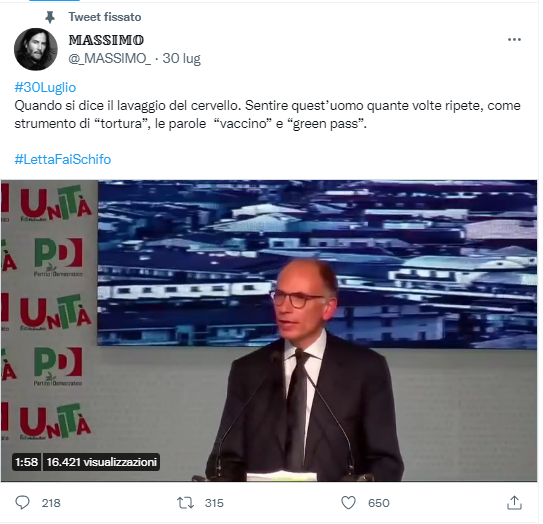 L'uomo che non ha mai amato il suo paese. Cerca la coalizione di gruppi e persone che la pensano diversamente da lui, solo per non far vincere la destra, che non è altro che il lato forse più trasparente del PD. 
DUE FACCE DELLA STESSA MEDAGLIA