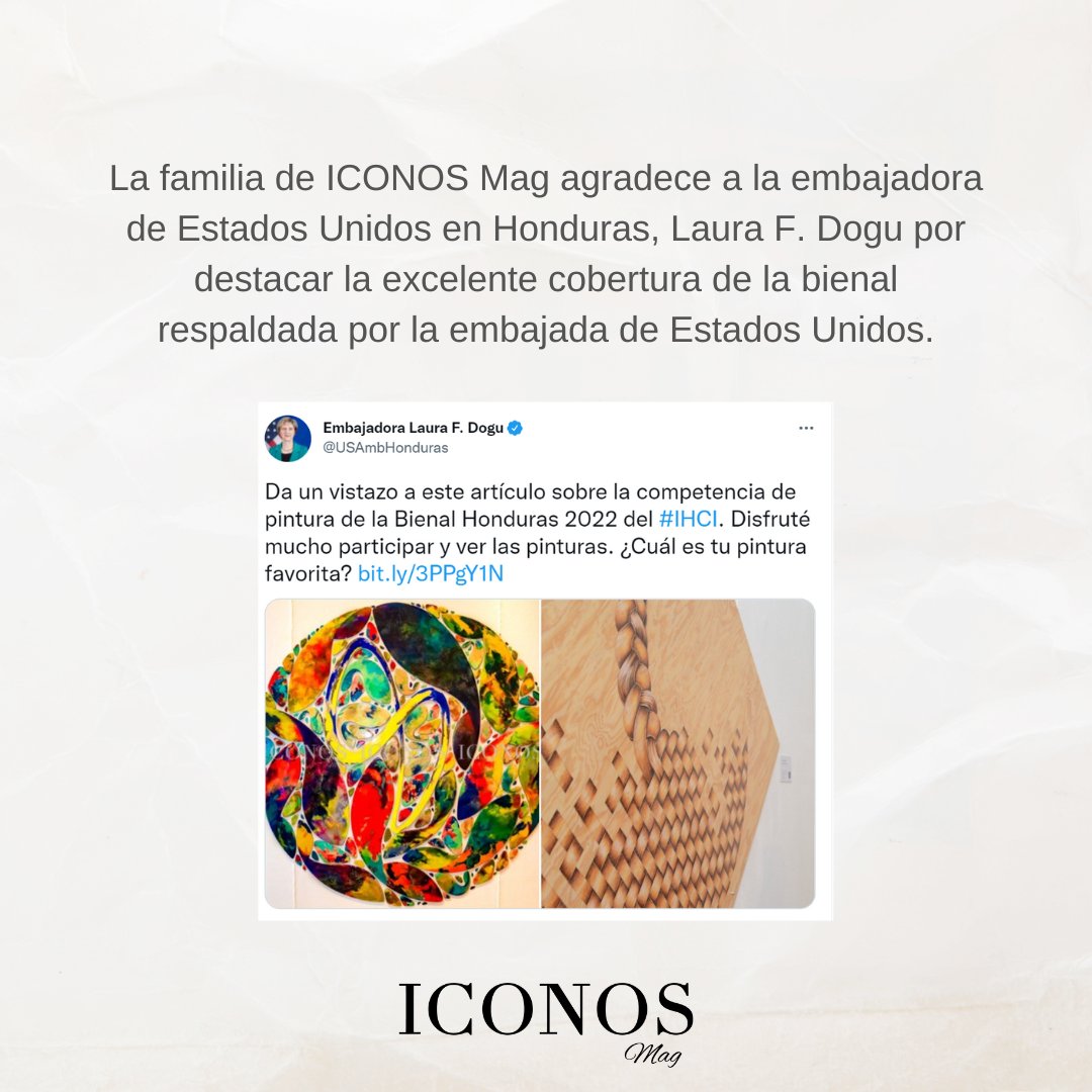 Embajadora <a href="/USAmbHonduras/">Embajador/a de Estados Unidos ante Honduras</a> destaca artículo de Bienal by <a href="/iconos_im/">ICONOS Mag</a> en su #Twitter